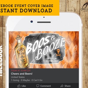 Boos and Booze Halloween Party Facebook Event Cover Photo - Instant Download