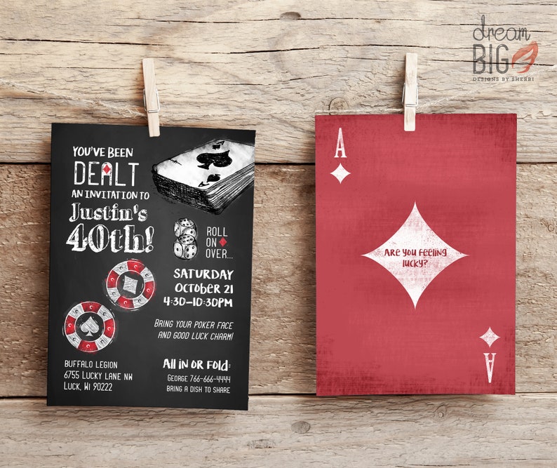 Casino Poker Vegas Style Birthday Invitation, Gambling Party Invite, Dice & Cards, Adult Surprise Party, Personalized for You image 2