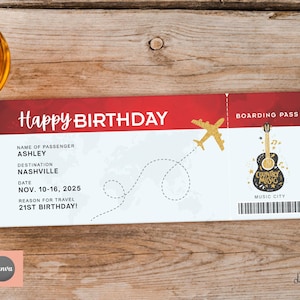 Editable Concert Ticket Template: Music Boarding Pass Gift, Nashville Birthday (Canva) image 1
