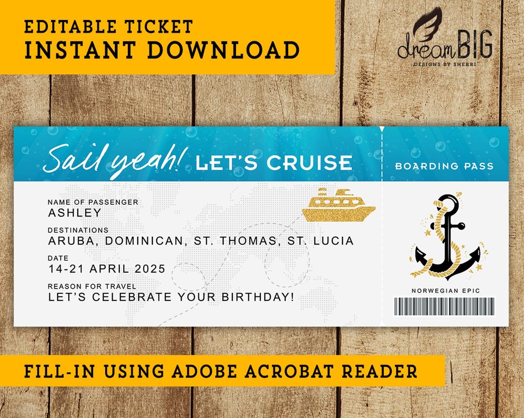 Cruise Ship Ticket Fake Printable Boarding Pass Surprise Trip or Gift ...