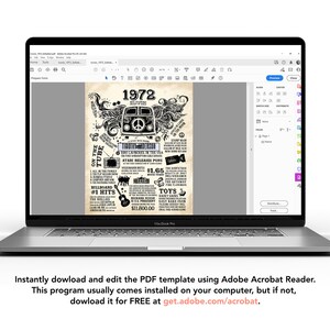 1972 Printable Poster Template Birthday Sign Last Minute - Etsy