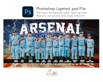 Amerikansk flagga basebollbanner Photoshop-mall - Stjärnor och ränder 8'x4' digital PSD-fil