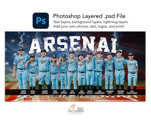American Flag Baseball Banner Photoshop Template - Stars and Stripes 8'x4' Digital PSD File
