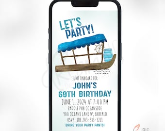 Paddle Pub Dude Digital Birthday Invitation - Tap Party Boat Invite - Text and Email Compatible - JPEG FILE