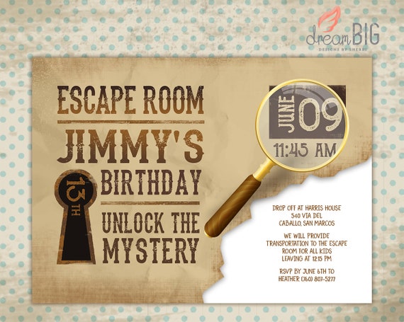 Escape Room Birthday Party Invitation, Girls Birthday Invite, Boys