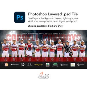 Baseball Team Banner Template Photoshop PSD | Custom Team Poster | Editable | Stadium Lights Style