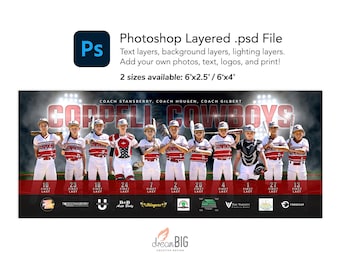 Baseball Team Banner Template Photoshop PSD | Custom Team Poster | Editable | Stadium Lights Style