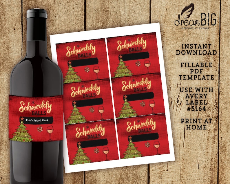 schweddy balls wine labels christmas party gifts custom instant download file fillable pdf template print at home avery template 5164 pdf