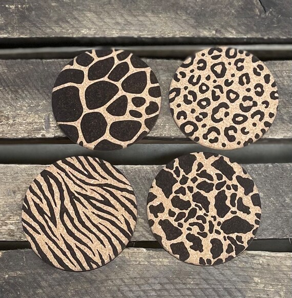 Coaster - Giraffe - SET OF 2 - Leather or Stitched Cork Coaster - Giraffe - SET OF 2 - Leather or Stitched Cork
