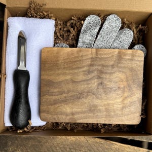 Oyster Shucking Kit with Knife, Glove, Towel, Ann Arbor Made Board