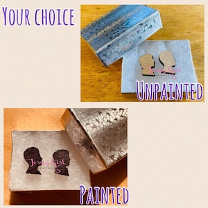 Wooden silhouette head studs Damon Stefan Salvatore vampire Ian Paul diaries brothers originals Elena gift earrings jewelry