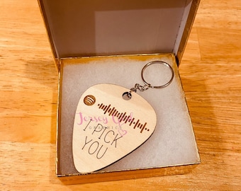 I pick you guitar music code keychain love Valentine’s Day gift boyfriend husband long distance couple friend BFF rock dad father’s