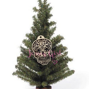 Sugar skull wooden Christmas tree ornament day of the dead dia de los muertos halloween holiday unique gift stocking