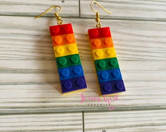 Rainbow brick pride dangle earrings gift birthday love lgbtq queer gay lesbian lqbtqia