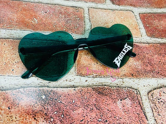 EAGLES Green Heart Novelty Glasses personalized gift go birds football fan game day gear hunt Philly Philadelphia