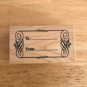 To from wooden block stamp ink letter craft swirl butterfly scroll gift present wood address