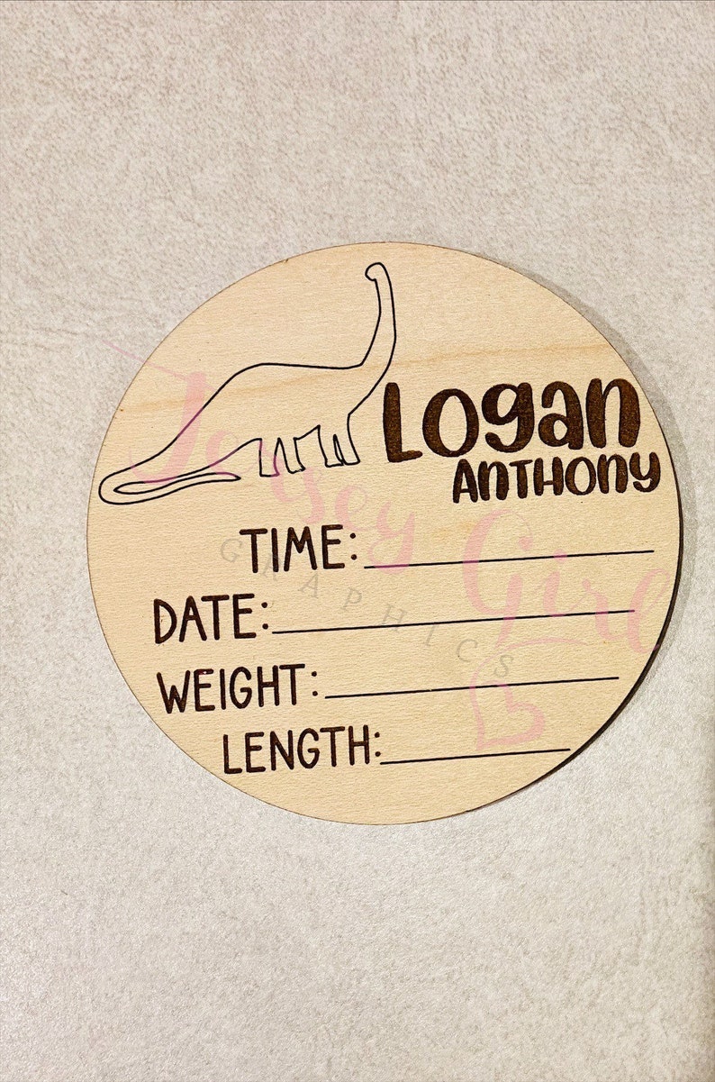 Dinosaur Baby Birth Announcement Stat Wooden Circle Shower Gift Custom ...