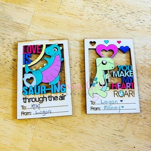 Dinosaur Wooden Valentines cards DIY kit kids school child fun marker holiday love Cupid dino trex pterodactyl stegosaurus saur color