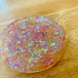 CLEARANCE Resin coaster cup holder pink holographic flake seltzer soda can beer drink tea gift table decor sparkle