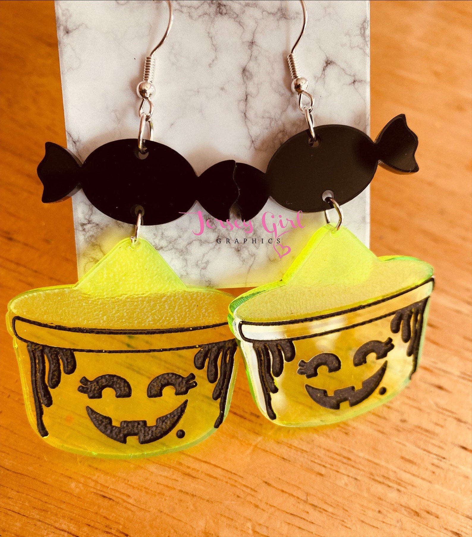 90s Vintage Retro Candy Boo Bucket Witch Acrylic Dangle Earrings Gift ...