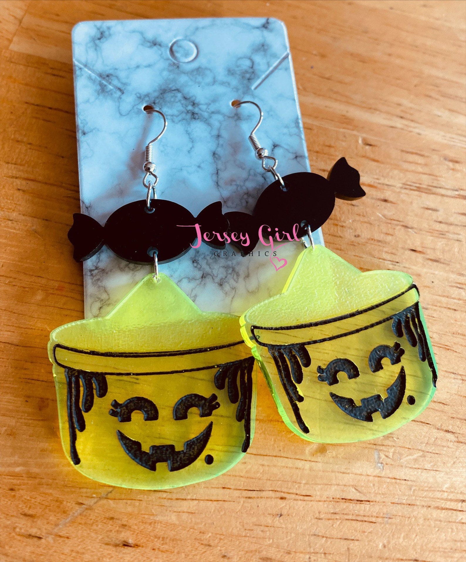 90s Vintage Retro Candy Boo Bucket Witch Acrylic Dangle Earrings Gift ...