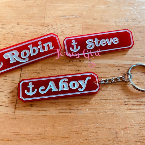 Nombre personalizado Insignia Etiqueta acrílico regalo ancla cucharadas ahoy extraño disfraz cosplay Halloween fiesta de cumpleaños steve Robin Dustin al revés