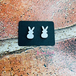 CLEARANCE bunny wooden stud earrings white gift birthday Easter rabbit egg basket