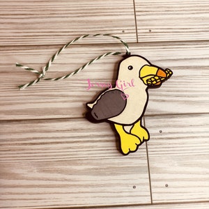 Seagull with French fry wooden Christmas ornament Sunny engraved shore wildwood nj New Jersey ocean sea funny memory holiday gift happier
