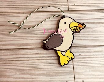 Seagull with French fry wooden Christmas ornament Sunny engraved shore wildwood nj New Jersey ocean sea funny memory holiday gift happier