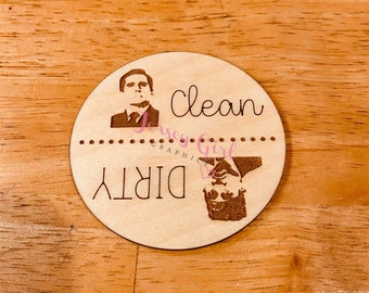 Funny Clean Dirty dishwasher magnet kitchen decor dishes wash clean flip engraved wood gift home switch dish round Office Michael prison