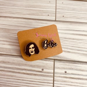 Bebe Moira wooden stud earrings gift humor funny birthday party david alexis creek cheese quote