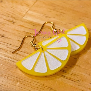 Vintage limón cuña acrílico colgante pendientes regalo cáscara rebanada cítricos verano lima naranja diversión lindo