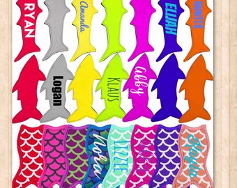 Personalized custom mermaid shark tail popsicle holder baby kid child  cool summer insulated pop freeze