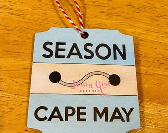 Beach Tag Jersey Shore wooden Christmas ornament home town keychain magnet decal NJ wildwood ocean city cape may badge permit decor