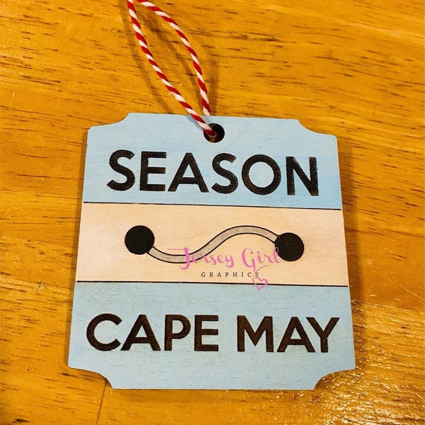Beach Tag Jersey Shore wooden Christmas ornament home town keychain magnet decal NJ wildwood ocean city cape may badge permit decor