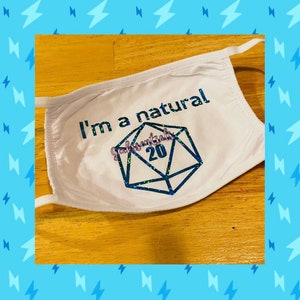 I’m a natural d20 dnd face mask quote gamer nerd geek role play dungeon master dragon 20 gift cotton wow