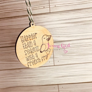 Happier Seagull with French fry wooden Christmas ornament Sunny engraved shore wildwood nj New Jersey ocean sea funny memory holiday gift