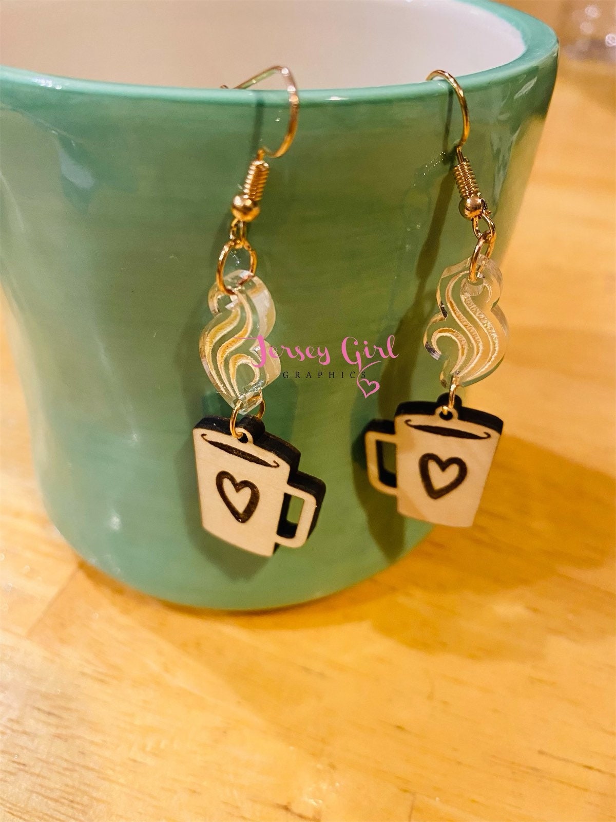 Coffee Cup Steam Wooden Dangle Earrings Gift Cafe Latte Tea Etsy UK