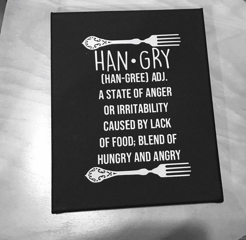 Hangry Kitchen Canvas Sign Funny Humor Decor Hungry Fork Define Wall ...