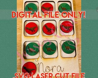 2 archivos DIGITAL SVG Tic Tac Toe Dinosaur Token Glowforge Laser Cut Silhouette Regalo Vinilo Calcomanía Madera Trex rawr saur dino escuela niño juego divertido