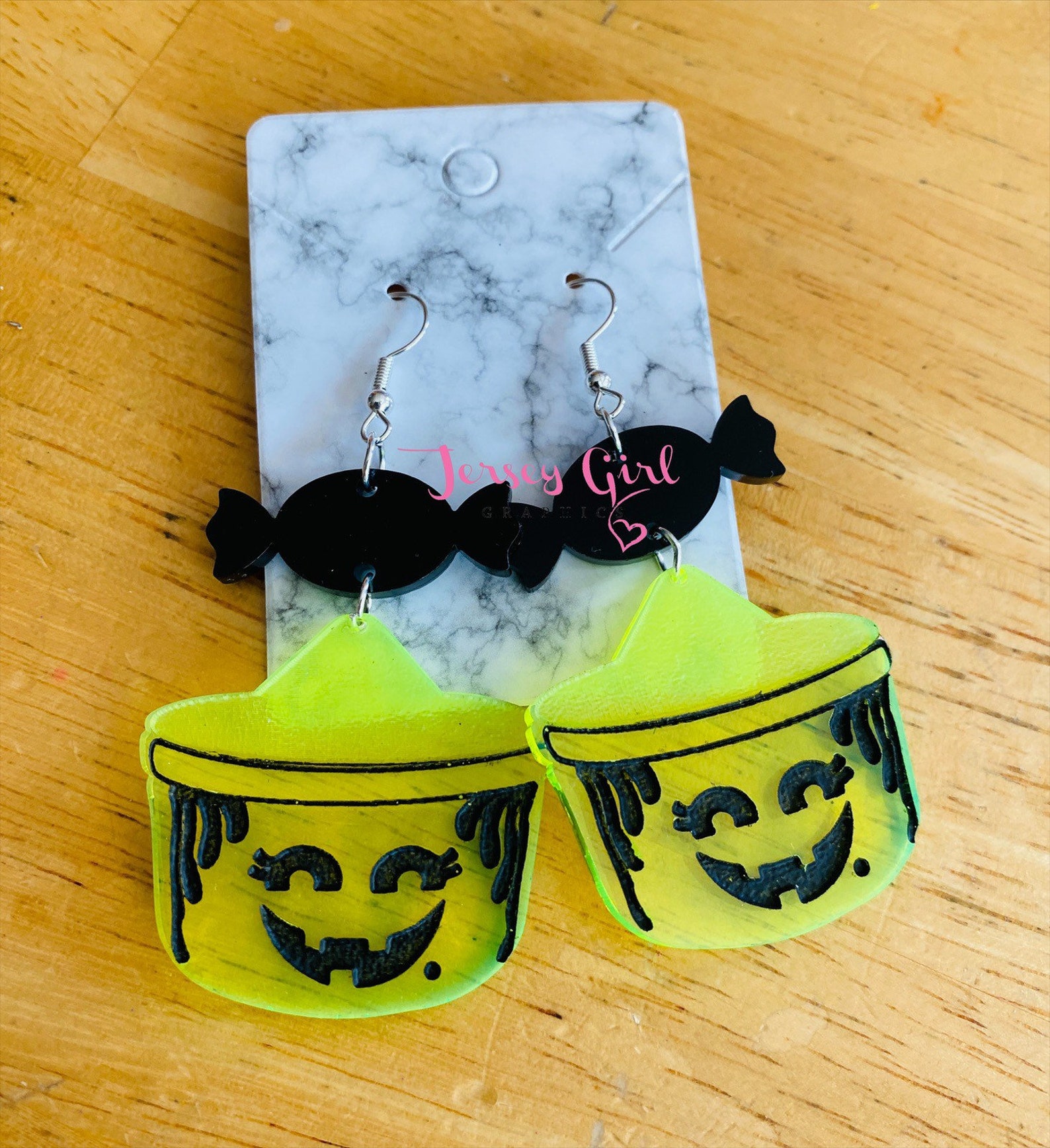 90s Vintage Retro Candy Boo Bucket Witch Acrylic Dangle Earrings Gift ...