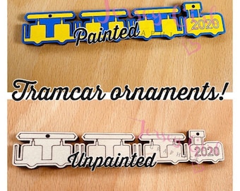 Watch the tramcar please wooden Christmas ornament engraved shore wildwood nj New Jersey wood custom ocean sea funny memory holiday gift