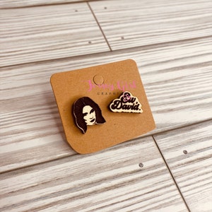 Ew David wooden stud earrings gift humor funny birthday party Moira alexis creek cheese quote