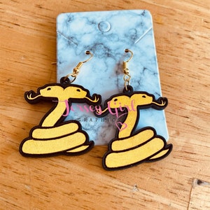 Double headed snake wooden dangle earrings Janus logo sanders side inspired wood gift cute hand painted Virgil patton logan reptile slyther