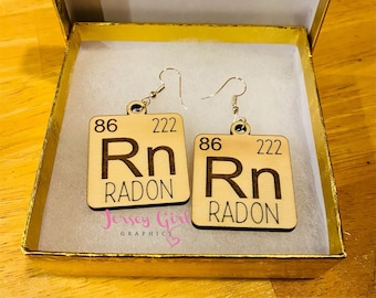 RN nurse wooden earrings periodic table science geek birthday gift wood engrave keychain custom dr hospital essential rnc badge office