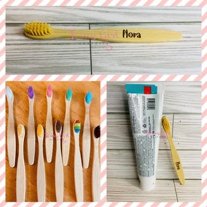 Personalized Bamboo Kids Soft Toothbrush gift birthday BPA free environment engraved name adult