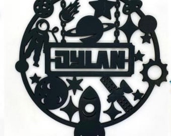 Personalizzato spazio esterno segno cerchio bambini camera decoro compleanno bambino regalo astronauta astronave pianeta razzo stella alieno