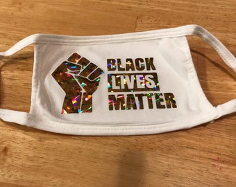 Black Lives Matter BLM 100% cotton 3 ply face mask fist power unity represent solidarity support panther holographic gold