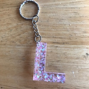Holographic Flake Monograma inicial carta llavero brillo personalizado brillo