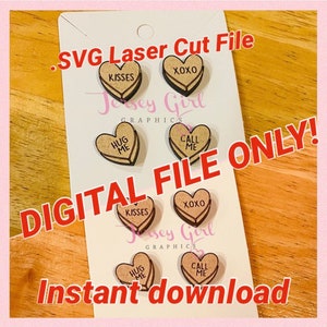 12 DIGITAL SVG Files Conversation Heart Stud Earring Candy Valentine Valentines Day Glowforge Laser Cut Silhouette Gift Vinyl Decal Wood